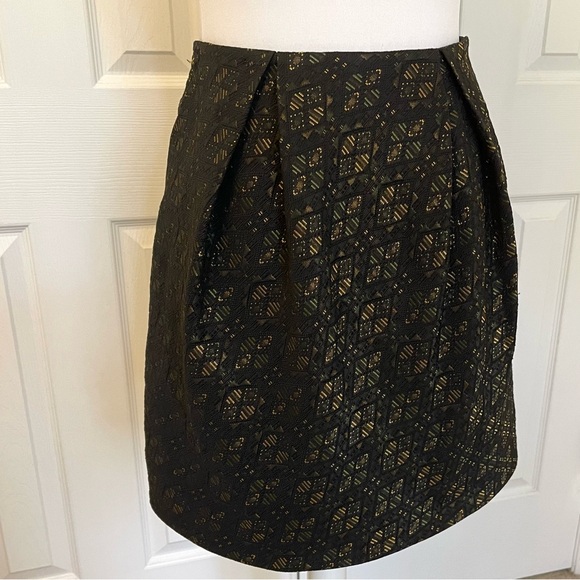 Zac Posen Black & Gold Pleated Jacquard Mini Skirt - Picture 1 of 15
